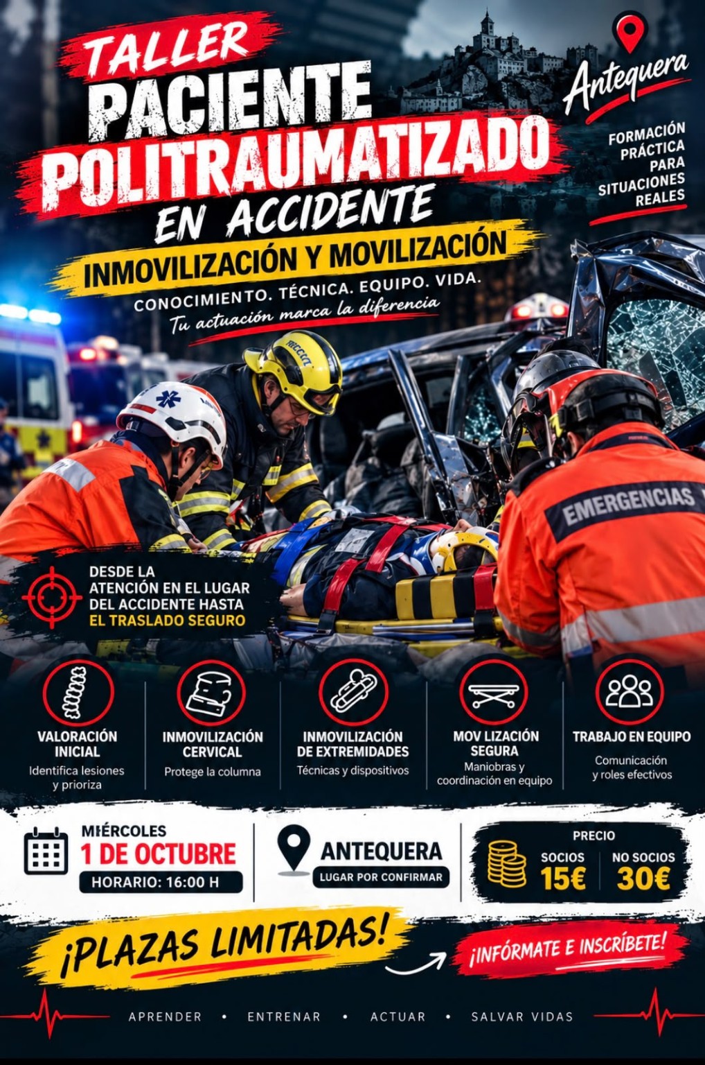 Cartel del taller de inmovilización y movilización en Antequera